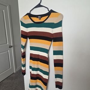 Colorful Striped Long Sleeve Sweater Dress